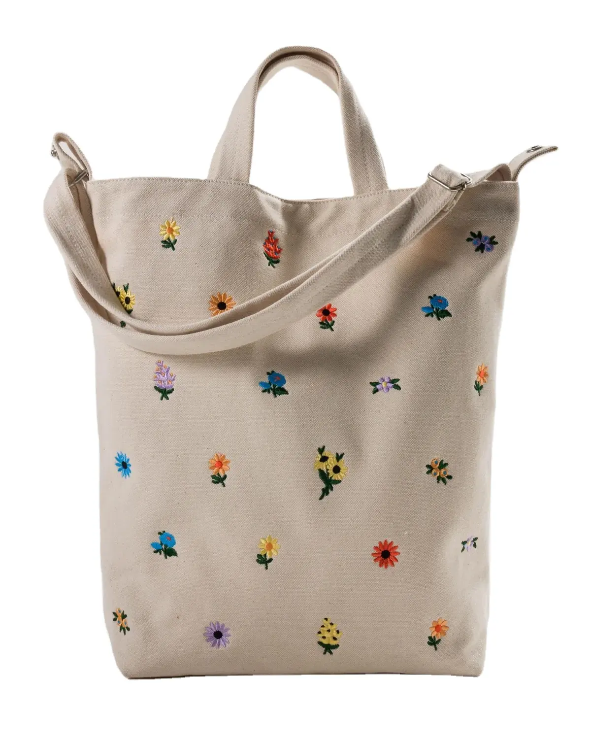 בנות 'טובה' דפוס דאיסי רקום לוגו בד כותנה ממוחזר קניות תיק יד עם רצועת התאמה