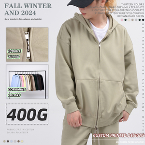 เสื้อฮู้ดดี้ผู้ชายผ้าเฟรนช์เทอร์รี่หนา 400 กรัม แบบซิปคู่ ทรงหลวม ไหล่ตก ซิปโลหะคู่ - Product Image 4