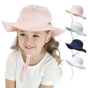 Wholesale Kids UV protection Summer Bucket Hat Baby Travel Plain Printed Custom Bucket Beach Sun Fisherman Hat with string