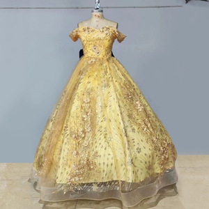 Gold Ball Gown Wedding Dress Sweetheart Neckline Floral Print Natural Waistline For Women Spring Banquet Evening Wear - Product Image 1