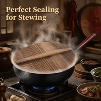 Wok en fonte le plus populaire avec couvercle en verre, antiadhésif, sans revêtement, grande capacité, pour la cuisson en cuisine, poêle Wok, Wajan Kuali