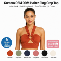 Neuer Hochwertiger Neckholder-Sport-BH für Damen, Atmungsaktives Yoga-Pilates-Lauf-Crop-Top, OEM Sexy Fitness-Workout-Bekleidung mit Goldring-Detail