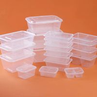 Contenants alimentaires jetables en PP blanc, ronds et rectangulaires, avec couvercles, marque Baishida, pour la restauration à emporter et le stockage.