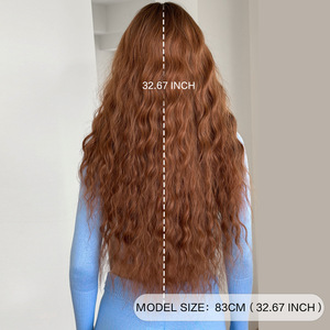 Peluca de seda sintética de alta temperatura, extra larga, color granate, hecha a máquina, con ondas grandes y rizadas, voluminosa para uso diario, de cobertura completa. - Product Image 3