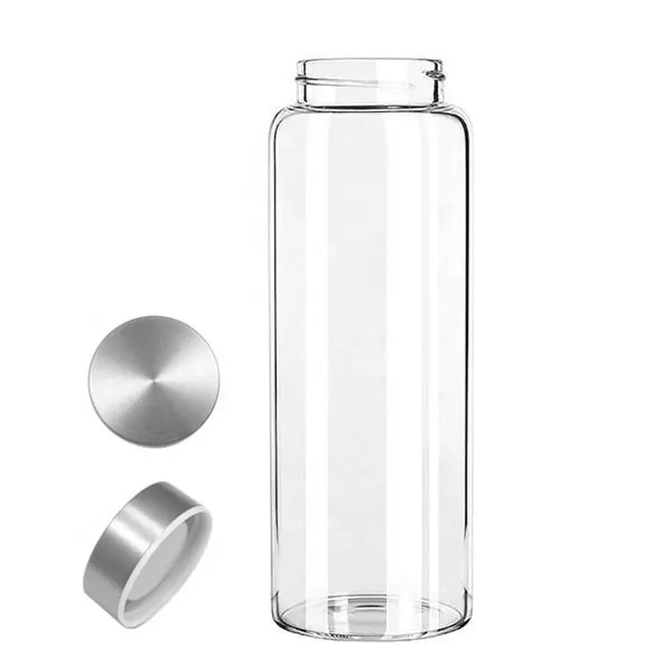 Logo personnalisé 600ml 750ml 1000ml bouteille d'eau réutilisable en verre à haute teneur en borosilicate avec couvercle