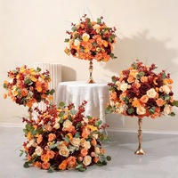 Boule de fleurs artificielles de luxe QiYing Victory pour décoration de table de mariage, hôtel, banquet, allée, orange rouge rétro, transfrontalier