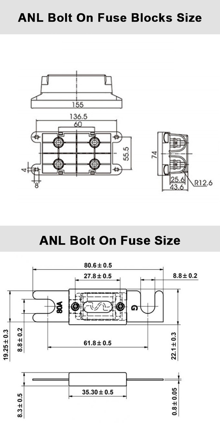 BANL-B2 BANL-C2 Zeeman Replacement 500A 2P 2 Position 2 Way Dual Bolt Down Double ANL Car Audio Video Fuse Box Block