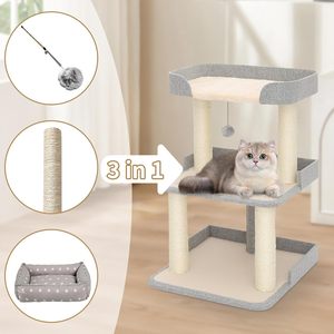 Rak pohon kucing Multi-Level 27,56 inci tahan lama dengan tempat tidur semua musim pohon kucing kayu menampilkan bahan Sisal alami - Product Image 4