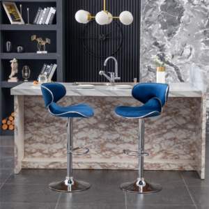 Ensemble de 2 tabourets de bar DB Masaccio en velours bleu, cadre métallique pivotant réglable, pour bar à domicile, style contemporain - Product Image 4