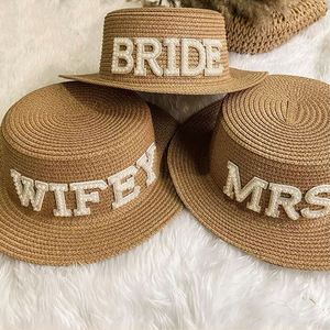 Bachelorette Hen Favor Bridal Shower <b>Gifts</b> Beach Pool <b>Wedding</b> Party Flat Top Wifey Mrs <b>Bride</b> Sun Straw Hats - Product Image 1