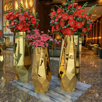 Pots et jardinières de jardin d'intérieur de luxe modernes, grand vase à fleurs en acier inoxydable et métal doré, pot pour plantes d'arbre pour la décoration intérieure