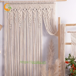 Rideau en macramé OEM pour fenêtre, porte, placard, toile de fond de mariage, décoration bohème avec pompons, du Vietnam - Product Image 3