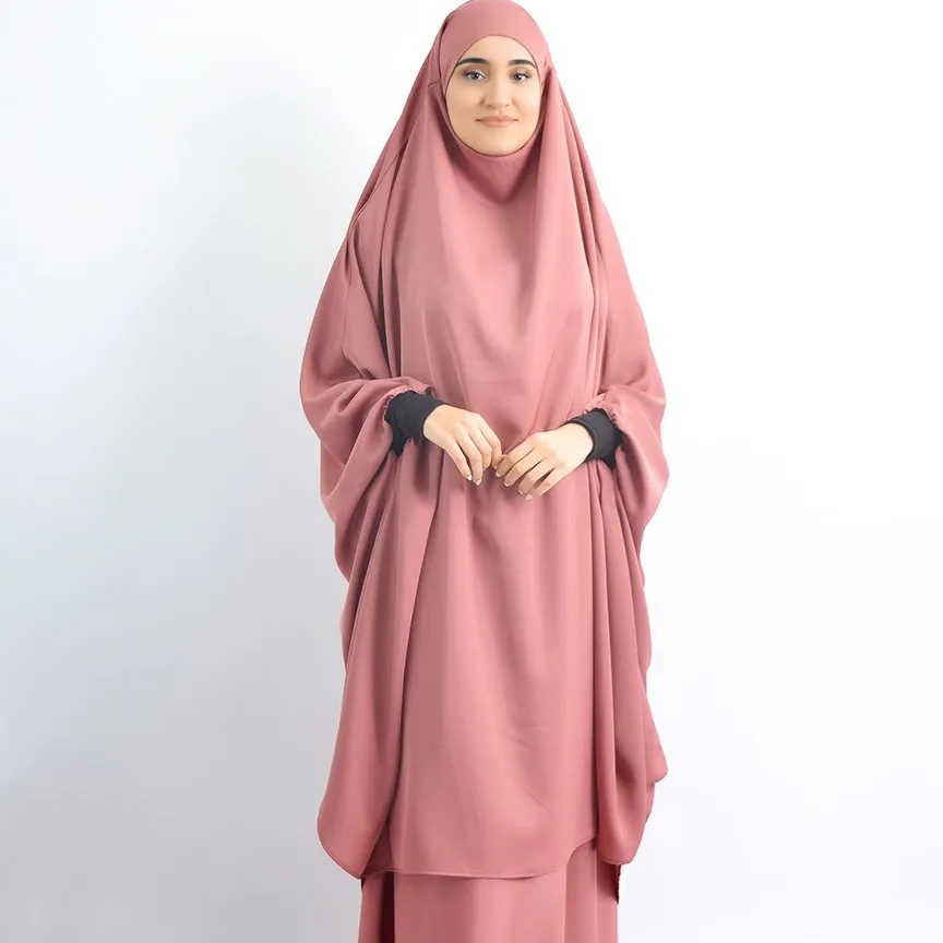 Freizeitstil zweiteiliges Set muslimische Frauen XL-Größe Gebetsgewand Kleid Hijab lang Khimar Abaya Jilbab-Rock Ramadan Niqab-Ausstattung