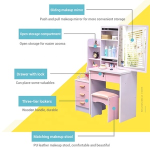 Mobilier de Maison Coiffeuse Nordique Blanche en Bois pour Femmes avec Miroir, Tiroirs LED, Boîte de Rangement, Commodité de Chambre à Coucher, Vente en Gros à Bas Prix - Product Image 4