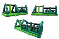 Parcours d'obstacles gonflable commercial vert en PVC robuste pour adultes et enfants, jeu de course et de défi, idéal pour événements extérieurs, carnavals et activités de team building, disponible à la location