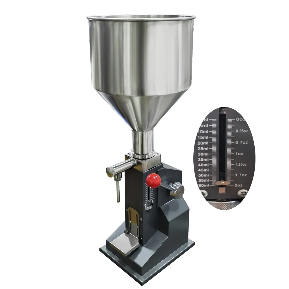 A03 manuell Mini-Typ 5 bis 50 ml Flüssigkeit Paste Soße Kolbenpumpe Flaschenfüllmaschine Flaschenfüller mit Video