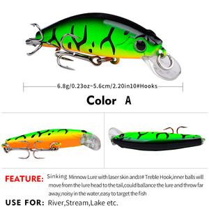 Leurre de pêche artificiel coulant avec yeux 3D 10 #   Leurre de pêche Minnow artificiel dur 5,6 cm 6,8 g pour la vente en gros - Product Image 3
