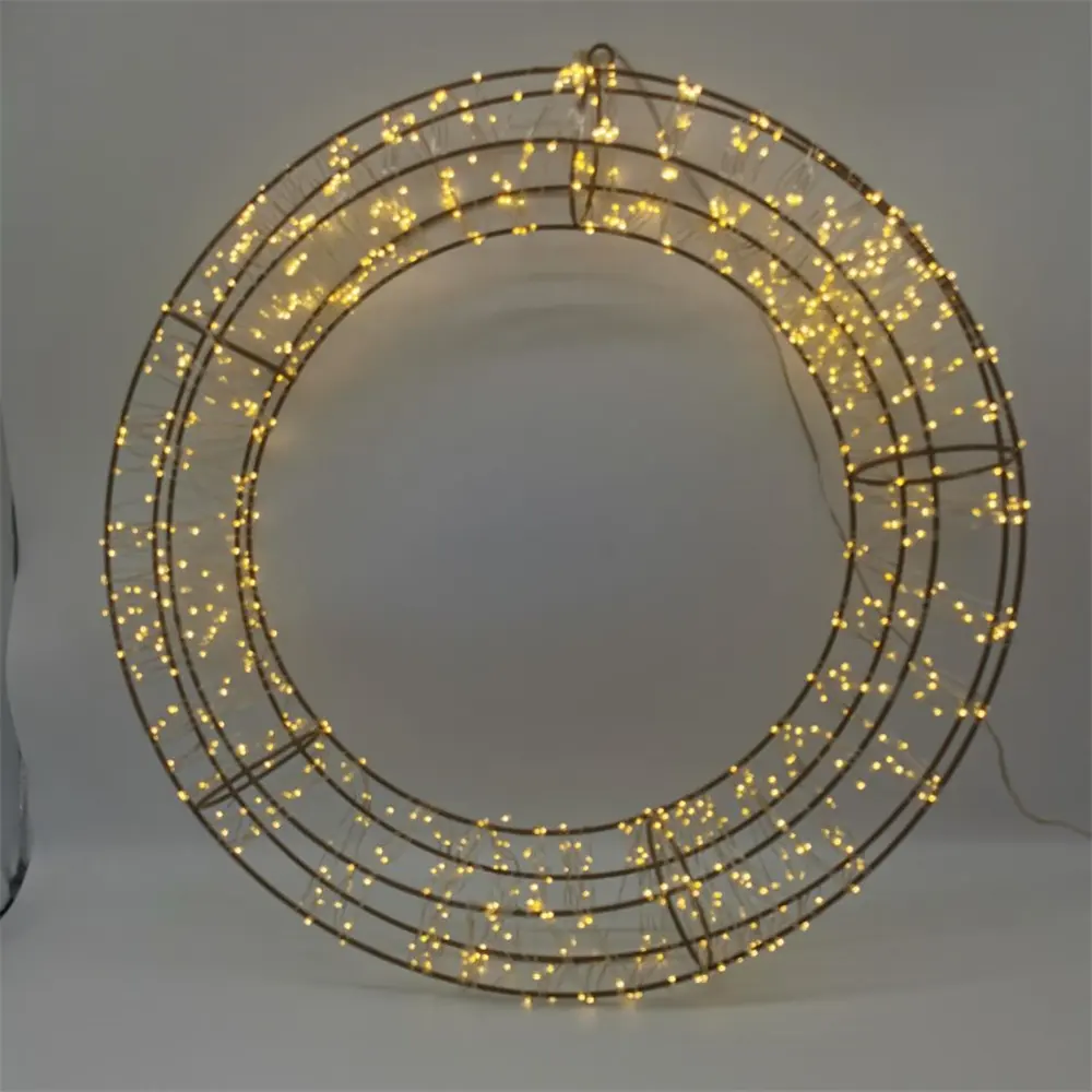 2022 NEW Product 36X5cm 3D LED Metal Wreath Light Wiring Copper Wire String Light For Holiday Decoration