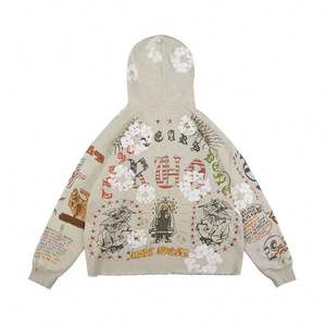 Sweats à capuche unisexes en éponge française 100% coton de haute qualité LOGO personnalisé Hip Hop surdimensionné à ourlet brut sweats à capuche pour hommes - Product Image 2