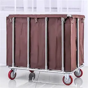 Hotel Laundry Cart China Factory Hotel Metal Heavy Duty Big Laundry Commercial Dirty Stainless Steel Linen Cart Trolley With Wheels