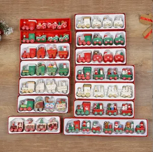 Mini gemalte Zug dekoration Kinder geschenks pielzeug Weihnachten Holzzug verzierung