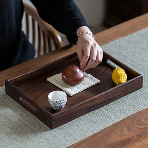 Walnut Wood Rectangular <b>Tea</b> <b>Tray</b> Solid Wood Custom Made Chinese Style Serving <b>Tray</b> - Product Image 3