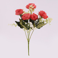 Bunga peony buatan gaya Eropa untuk musim gugur, dekorasi rumah dan hotel, 5 buket kecil peony warna-warni.