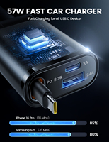 Chargeur de voiture rétractable Lamicall PT-47 57W, adaptateur de charge rapide, câble USB C, enrouleur de câble, prise allume-cigare, cordon universel