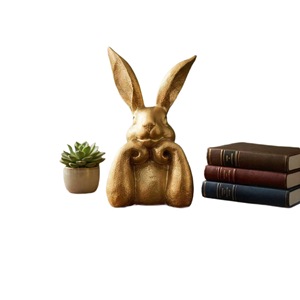 Figurine de lapin en résine dorée, sculpture animale vintage dorée, décoration d'entrée de salon, artisanat artistique pour la maison - Product Image 2