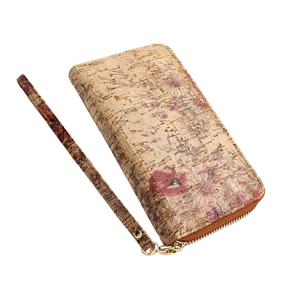 Women Cork Vegan Purse Wallet Large Capacity Smart Phone Clutch Zip Long Purse with Card Holder Coin Pocket Vegan Gift