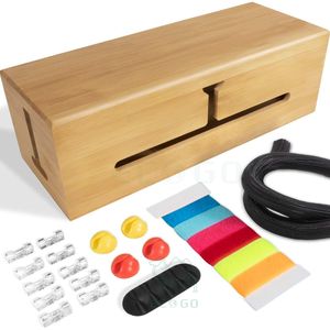 Caja de cable grande de bambú, elegante organizador de cables, caja de gestión de cables para ocultar cables y gestión de cables - Product Image 1