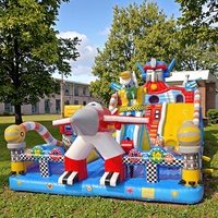 Château gonflable commercial DFRL en PVC de 0,55 mm avec toboggans et trampoline, capacité de 700 kg, souffleur inclus, installation facile, garantie de 3 ans