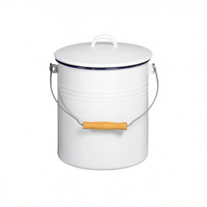 Cubo con tapa de 10 L, de metal esmaltado blanco, para almacenamiento y uso en la cocina - Product Image 2