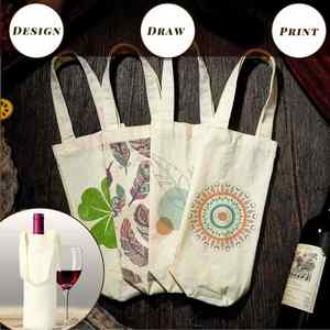 Custom Sublimation Blanks Bottle <b>Gift</b> Tote <b>Bag</b> Reusable Washable Wine Purse Carrier Canvas Wine <b>Bags</b> with Handle - Product Image 5