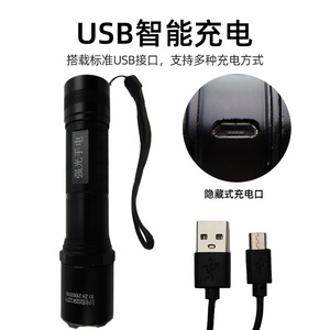 <b>Rechargeable</b> Led <b>Flashlight</b> Aluminum Alloy Body USB Charging Camping Use Tail Switch Brushed Finish - Product Image 2