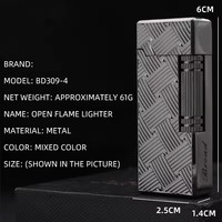 BD309-4 Briquet en métal à flamme nue, avec motif tissé en relief et meule, rechargeable, vente en gros