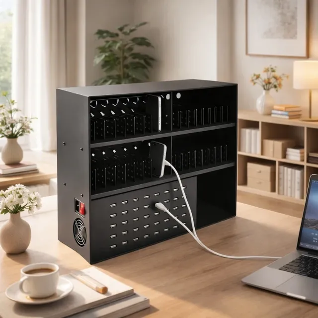 Multi-Port USB-A Metal 400W Desktop Charging Station Hub Data Transmission Wall-Mountable Multi-Device Phone Holder Storage