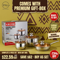 Juego de Utensilios de Cocina de Acero Inoxidable Moderno de 3 Piezas al por Mayor, Olla para Leche de 16, 20 y 24 cm, Olla para Salsas, Sartén, Apto para Inducción y Gas, Ecológico, Venta al por Mayor