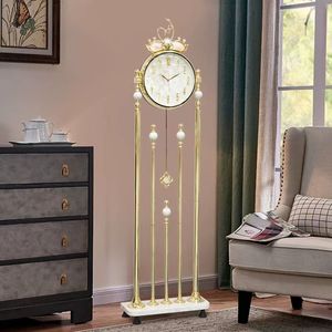 European Style Floor Clock Quartz Movement Golden Standing Clock Living Room Decoration - Product Image 1