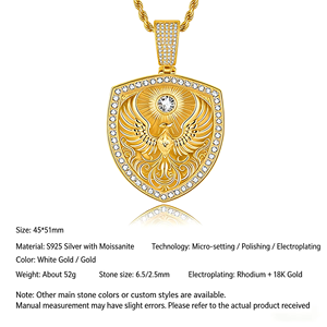 Ciondolo Scudo Vichingo <span class=keywords><strong>Fenice</strong></span> in <span class=keywords><strong>Argento</strong></span> Sterling S925 con Moissanite Hip Hop, Iced Out, Diamanti VVS1, Supera il Test del Diamante, per Uomo, Regalo per Feste - Product Image 6
