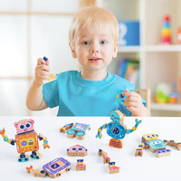 Bebé de madera 3D DIY Robot magnético creativo apilamiento rompecabezas bloques juego educativo regalo juguetes para niños niñas