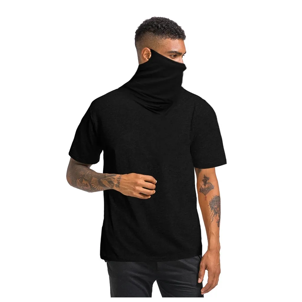 Men Clothing TシャツMenのCasual Loose Round Neck Short Sleeve T-shirt Custom Logo Mock Neck Hoodie TShirt With Masked
