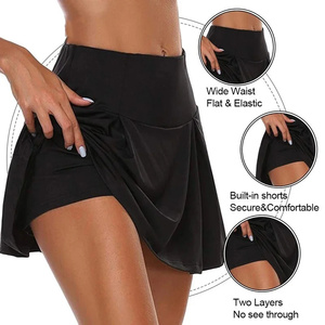 Plus-size women's skWomen's Solid Color High Waisted Pleated Skirts Inner Pocket <b>Quick</b> Drying Sports Short Running Fitness - Product Image 2