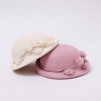 Béret en laine rose rétro pour femme, style Hepburn, avec pompon, pour l'automne et l'hiver, chapeau de luxe léger pour banquet et cérémonie de mariage