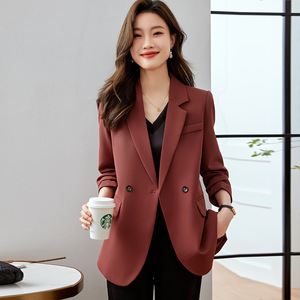 Women's Casual Suit Jacket Off White Solid Color Anti-Wrinkle Polyester Blazer Autumn Korean Style Elegant Petite Top - Product Image 3