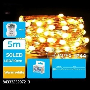 Ghirlanda di luci LED con filo di rame, batteria 3AA, luce bianca calda, 5 m; ideale per decorazioni interne ed eventi. - Product Image 1