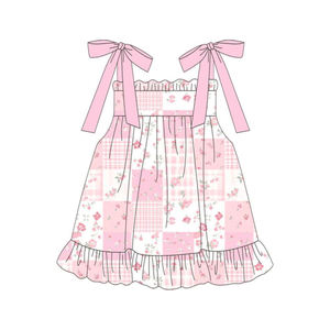 Robe pour petite fille, motif fleurs bleues, collection GSD3872, vente en gros, manches courtes, pour enfant. - Product Image 2