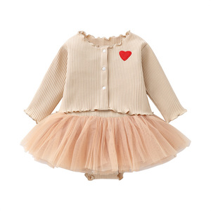 R & B abiti da neonata vestiti di cotone pagliaccetto estivo da principessa festa senza maniche gonna da arrampicata e cappotto due pezzi - Product Image 4