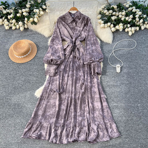 Vestido Maxi Casual de Verano con Cuello Camisero para Mujer, Vestido Estampado Estilo <span class=keywords><strong>Imperio</strong></span> - Product Image 4