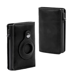 RFID Wallets Anti-theft Brush Slim Security Men Money Clip PU Aluminum Alloy GPS Leather Card Holder With Mobile Phone Tracker